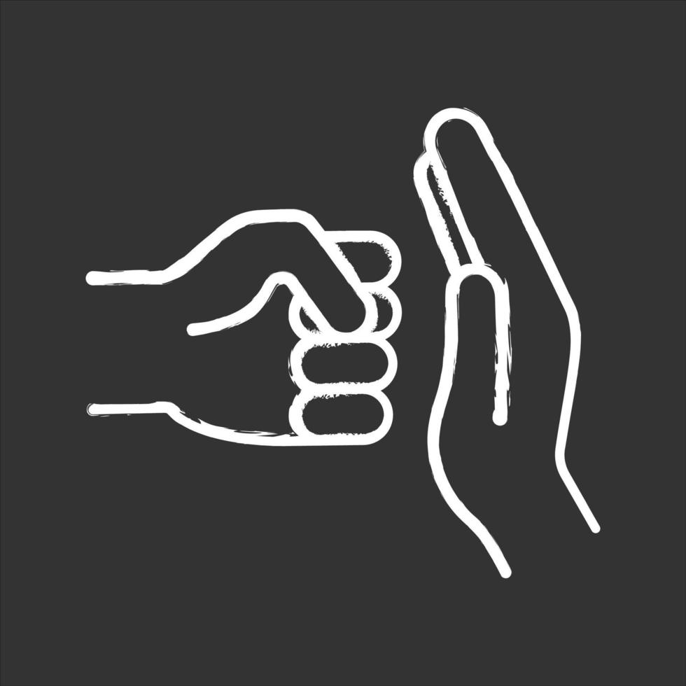 Domestic violence chalk icon. Domestic abuse. Family violence. Man fist and stop hand gesture. Isolated vector chalkboard illustration