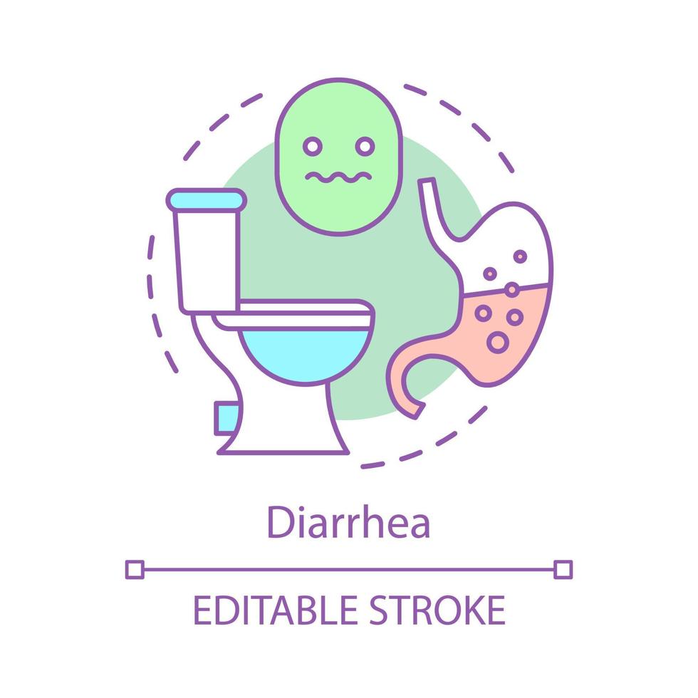 icono del concepto de diarrea. idea de vómitos ilustración de línea delgada. síntoma de intoxicación alimentaria. enfermedad transmitida por alimentos. indigestión. problema digestivo dibujo de contorno aislado vectorial. trazo editable vector