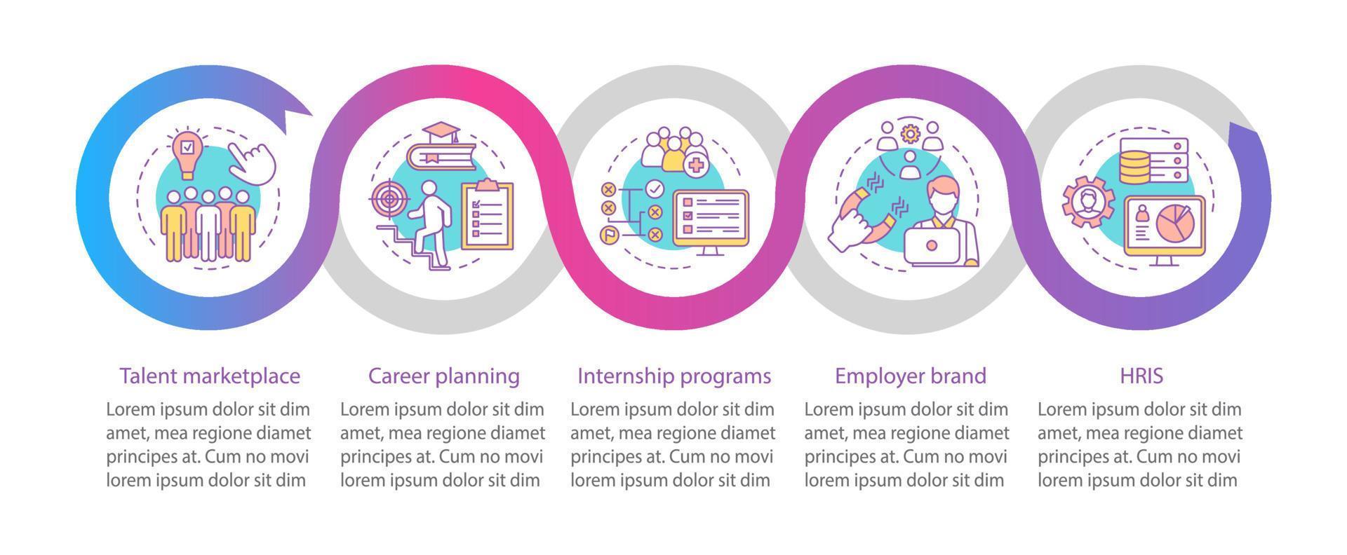 Talent management vector infographic template. Career marketplace. Business presentation design elements. Data visualization with steps, options. Process timeline chart. Workflow layout, linear icons