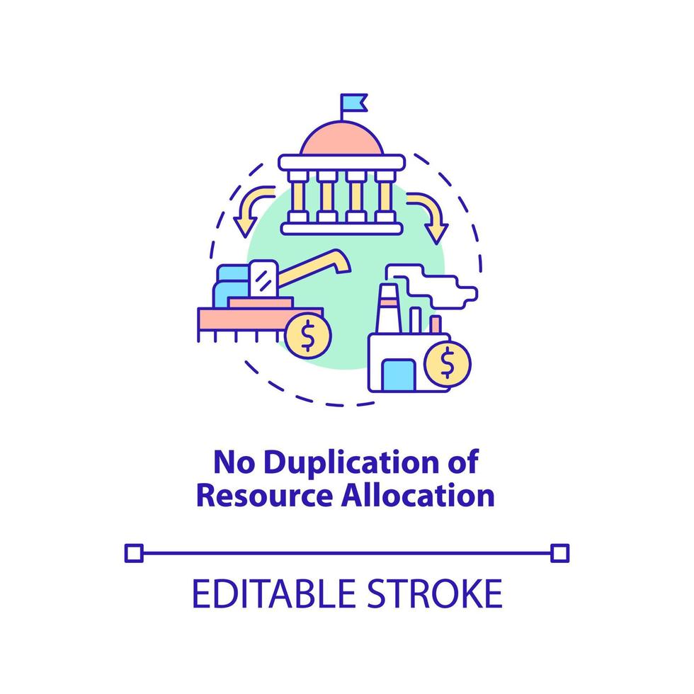 No duplication of resource allocation concept icon. Centrally planned ES advantages abstract idea thin line illustration. Isolated outline drawing. Editable stroke. Arial, Myriad Pro-Bold fonts used vector