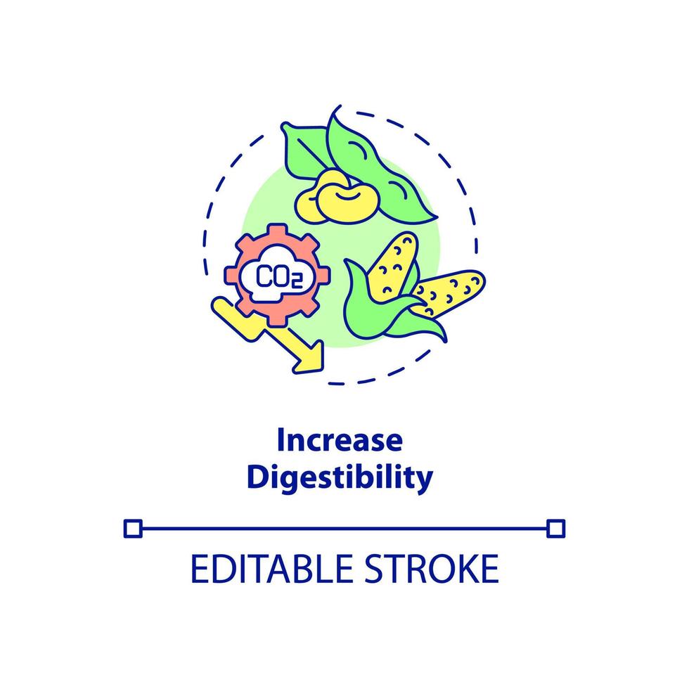 aumentar el icono del concepto de digestibilidad. mejorar la gestión de nutrientes idea abstracta ilustración de línea delgada. dieta del ganado. dibujo de contorno aislado. trazo editable. roboto-medium, innumerables fuentes pro-bold utilizadas vector