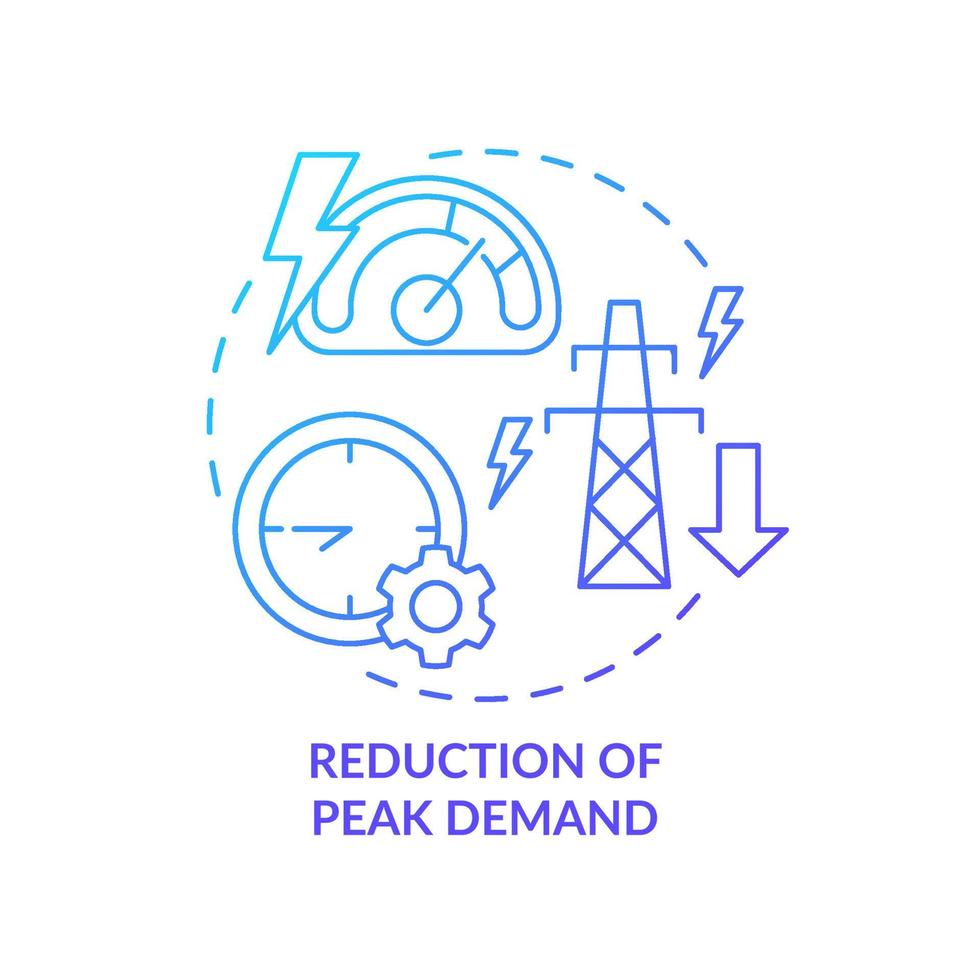 Reduction of peak demand blue gradient concept icon. Smart grid system functionality abstract idea thin line illustration. Isolated outline drawing. Roboto-Medium, Myriad Pro-Bold fonts used vector