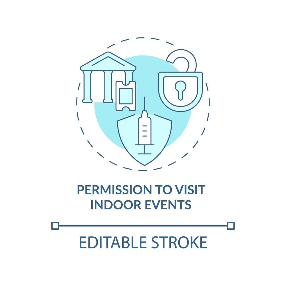 Permission to visit indoor events blue concept icon. Mandatory vaccination abstract idea thin line illustration. Visiting movie theaters. Vector isolated outline color drawing. Editable stroke