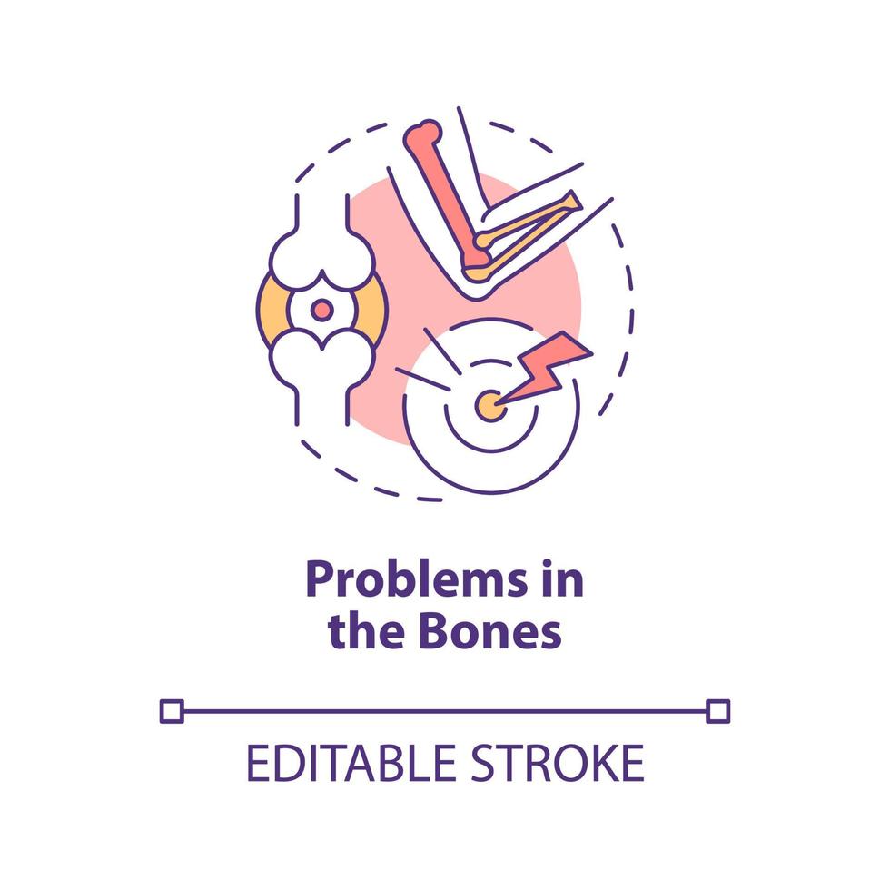 Problems with bones concept icon. Accute pain in joint. Physical disorder. Physiotherapy abstract idea thin line illustration. Vector isolated outline color drawing. Editable stroke