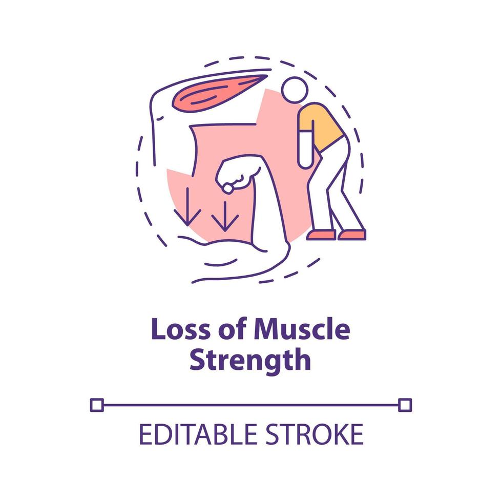 Loss of the muscle strenght concept icon. Muscular weakness. Problem with physical health. Physiotherapy abstract idea thin line illustration. Vector isolated outline color drawing. Editable stroke
