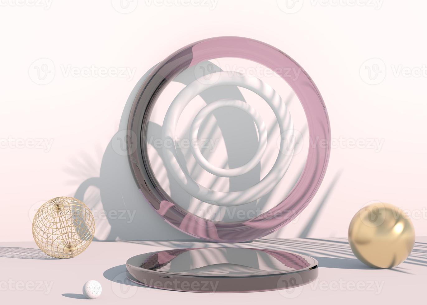 Minimal scene with geometrical forms, podiums in cream background with shadows. Scene to show cosmetic product, Showcase, shopfront, display case. 3d photo