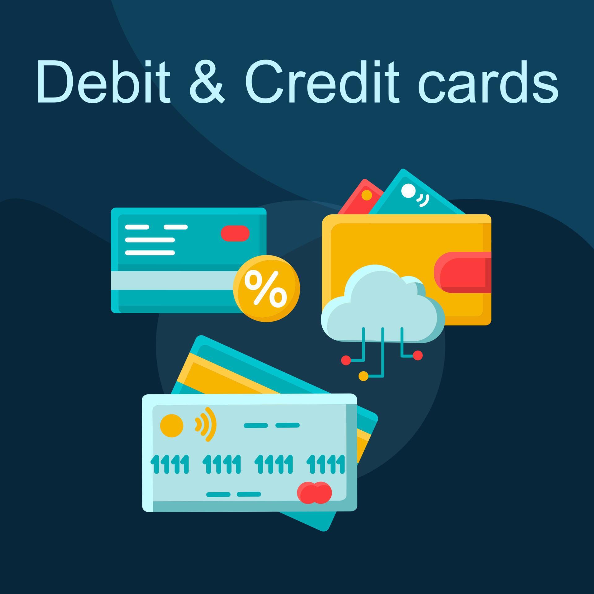 Debit and credit card flat concept vector icon. E-banking idea cartoon ...