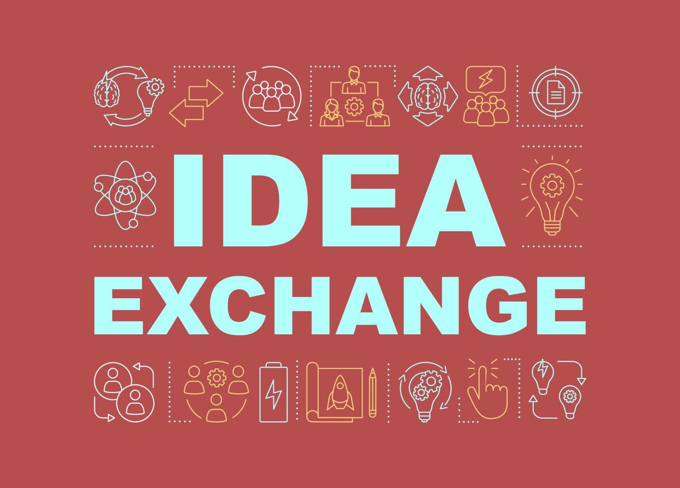 Idea exchange word concepts banner. Efficiency and productivity. Teamwork, cooperation. Creative thinking. Isolated lettering typography idea with linear icons. Project management. Vector illustration