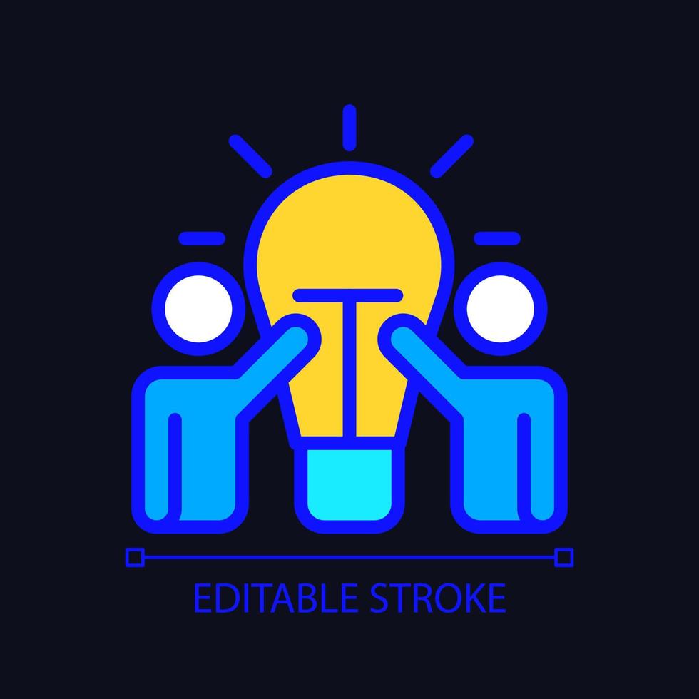 New ideas pixel perfect RGB color icon for dark theme. Workshop and brainstorming together. Group project. Simple filled line drawing on night mode background. Editable stroke. Arial font used vector