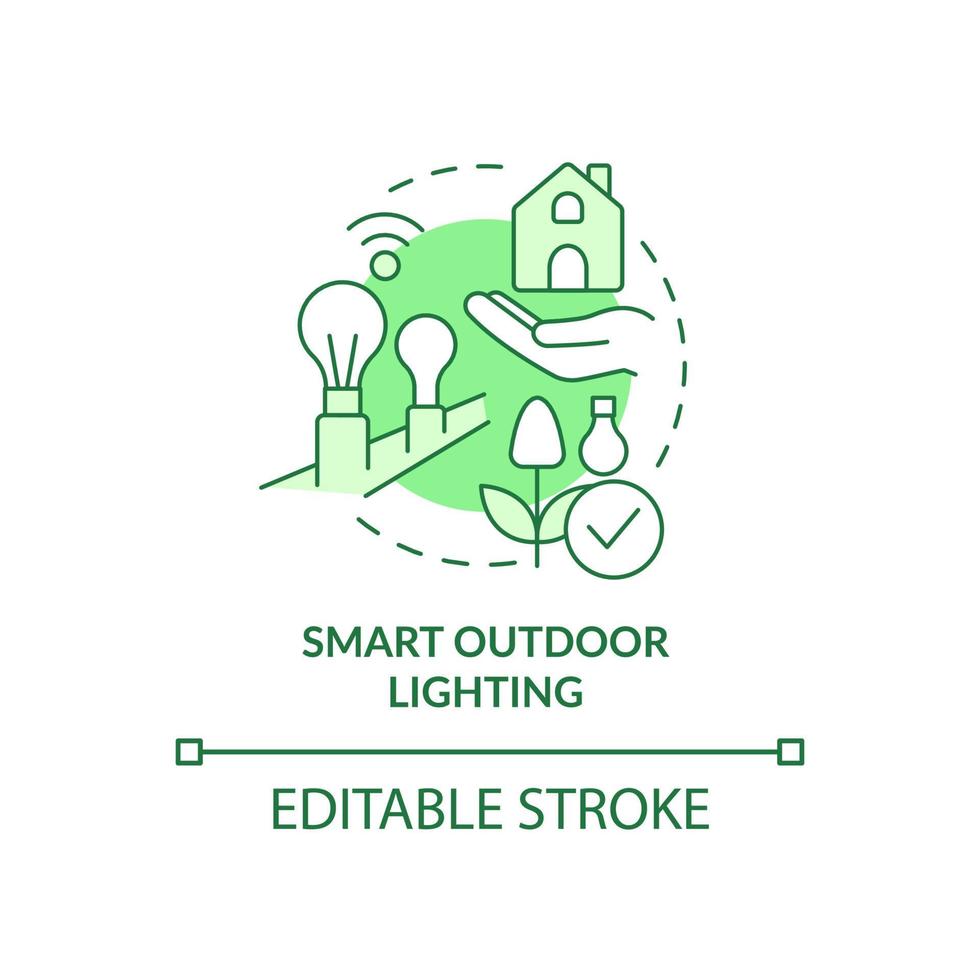 Smart outdoor lighting green concept icon. Farm innovation abstract idea thin line illustration. Sync with home network. Isolated outline drawing. Editable stroke. Arial, Myriad Pro-Bold fonts used vector