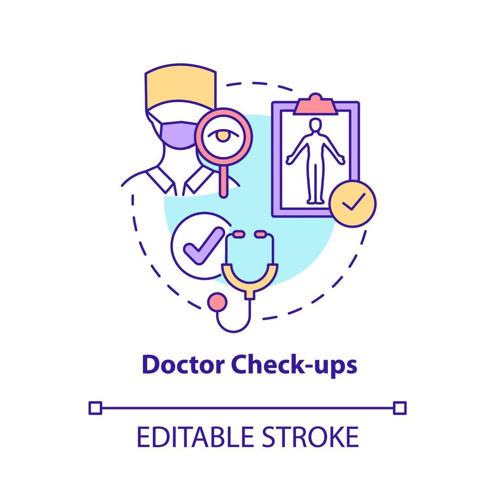 Doctor check ups concept icon. Risk of arthritis reduction abstract idea thin line illustration. Physical examination. Medical inspection. Vector isolated outline color drawing. Editable stroke