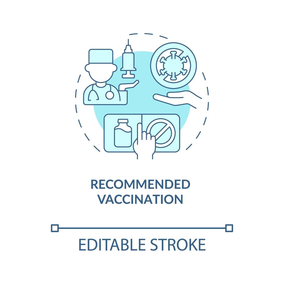 Recommended vaccination blue concept icon. Protection against covid abstract idea thin line illustration. Reducing risk from severe illness. Vector isolated outline color drawing. Editable stroke