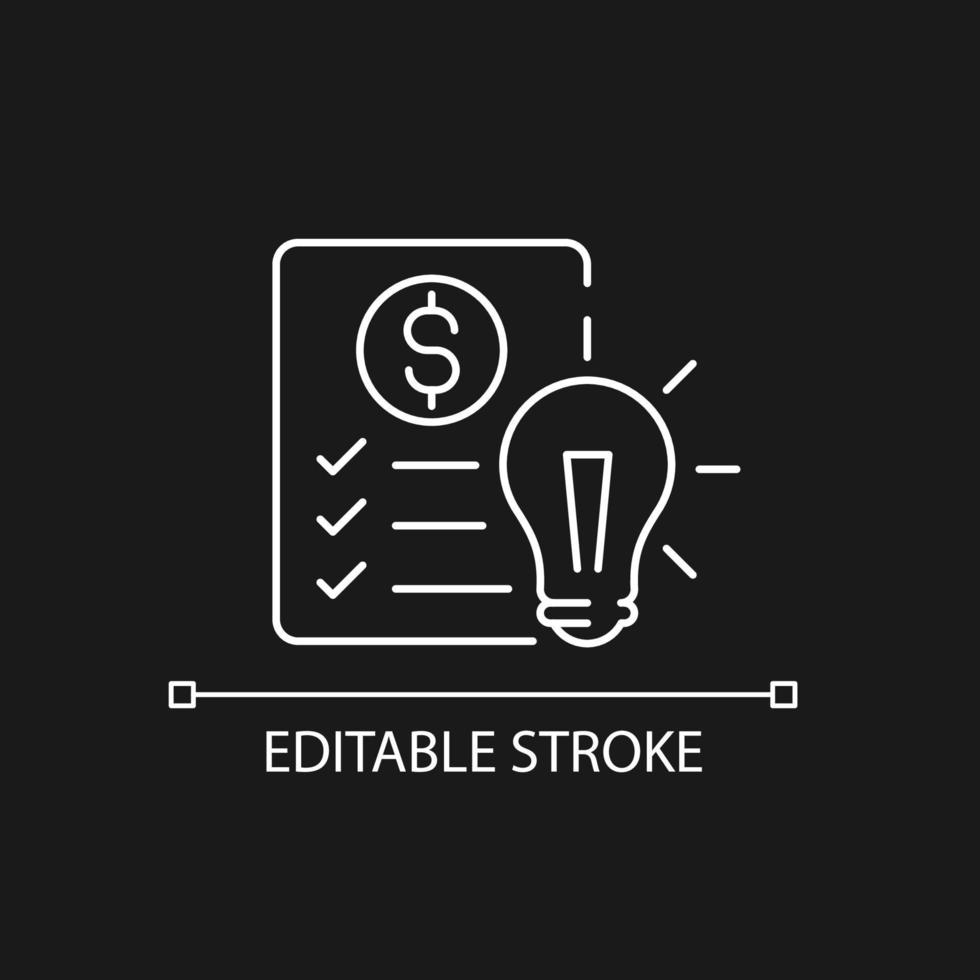 Financial literacy white linear icon for dark theme. Personal money management goals. Thin line customizable illustration. Isolated vector contour symbol for night mode. Editable stroke