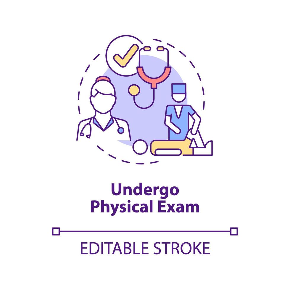 Undergo physical exam concept icon. Health care treatment. Hospital check. Physiotherapy abstract idea thin line illustration. Vector isolated outline color drawing. Editable stroke