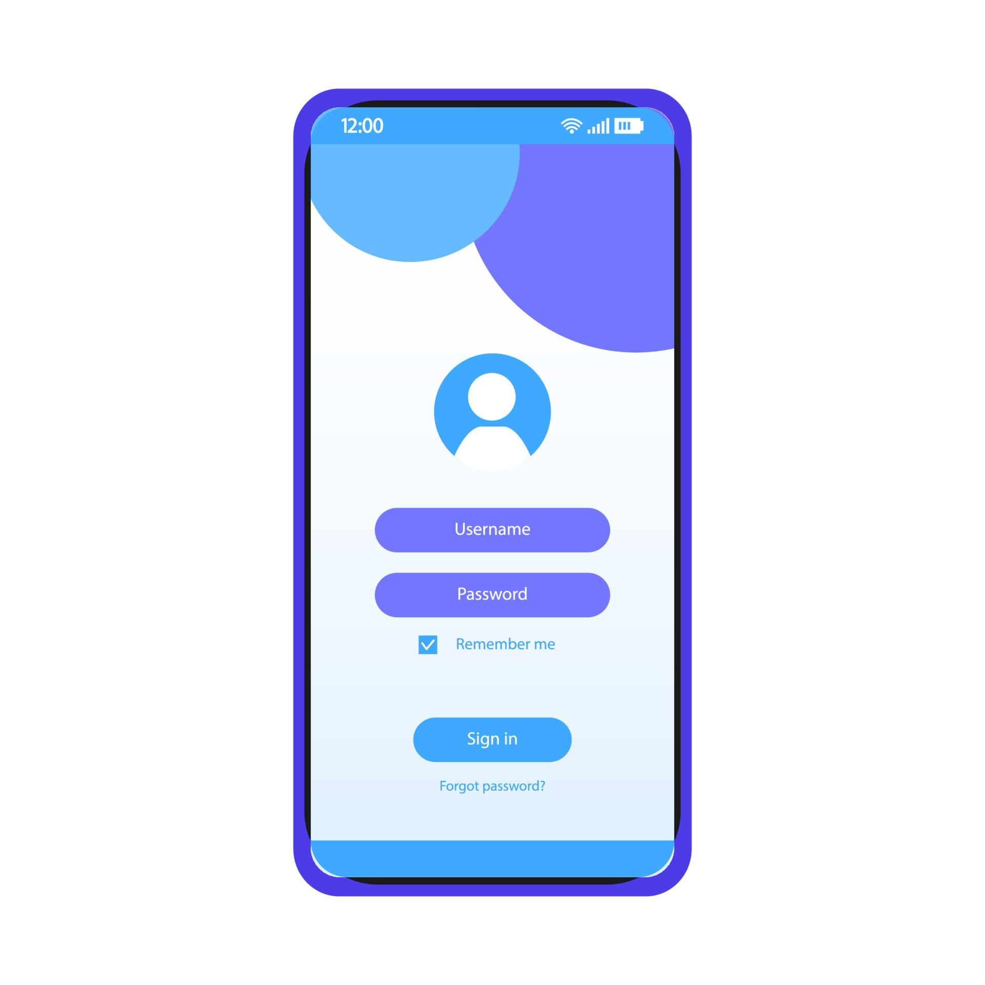 Login Page Smartphone Interface Vector Template Mobile App Page Blue