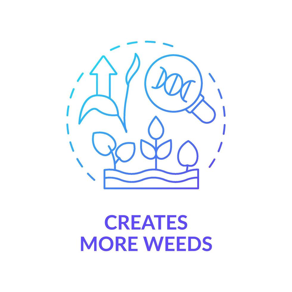 Creates more weeds blue gradient concept icon. Wild plants. Herbicides. Disadvantages of gmo abstract idea thin line illustration. Isolated outline drawing. Myriad Pro-Bold fonts used vector