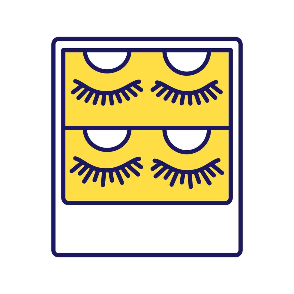 False eyelashes packaging color icon. Temporary lashes extension. 3D volume lashes strips. Fake eyelashes extension set. Isolated vector illustration