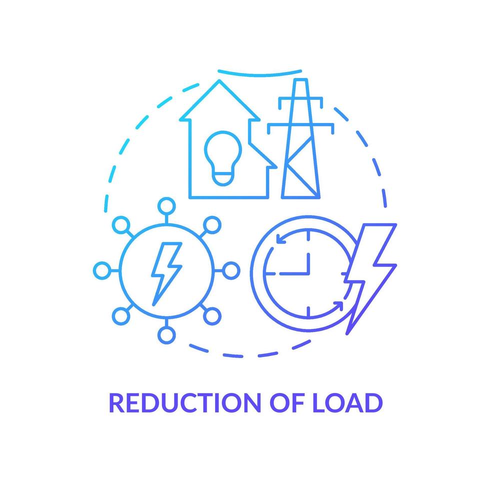 Reduction of load blue gradient concept icon. Applications of smart grid network abstract idea thin line illustration. Isolated outline drawing. Roboto-Medium, Myriad Pro-Bold fonts used vector