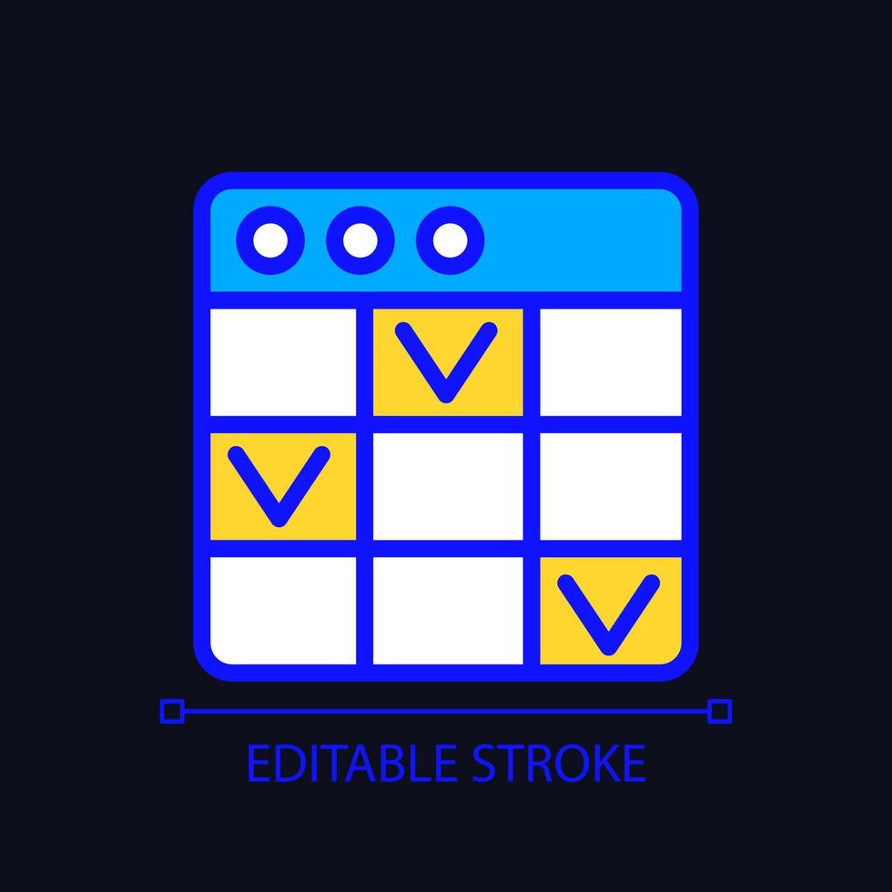 Task management software pixel perfect RGB color icon for dark theme. Project monitoring. Event deadlines. Simple filled line drawing on night mode background. Editable stroke. Arial font used vector