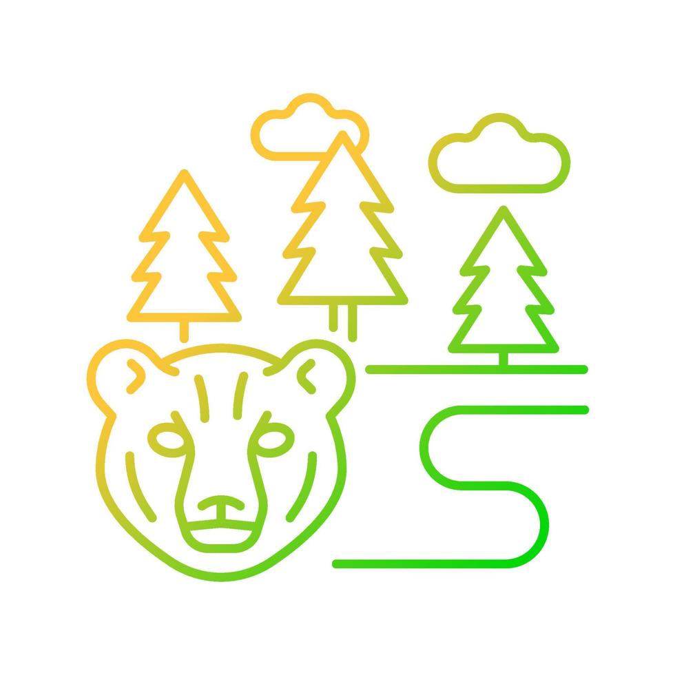 Boreal forest gradient linear vector icon. Taiga. Forest with evergreen trees. Pine and spruce woodland. Cold region. Thin line color symbol. Modern style pictogram. Vector isolated outline drawing