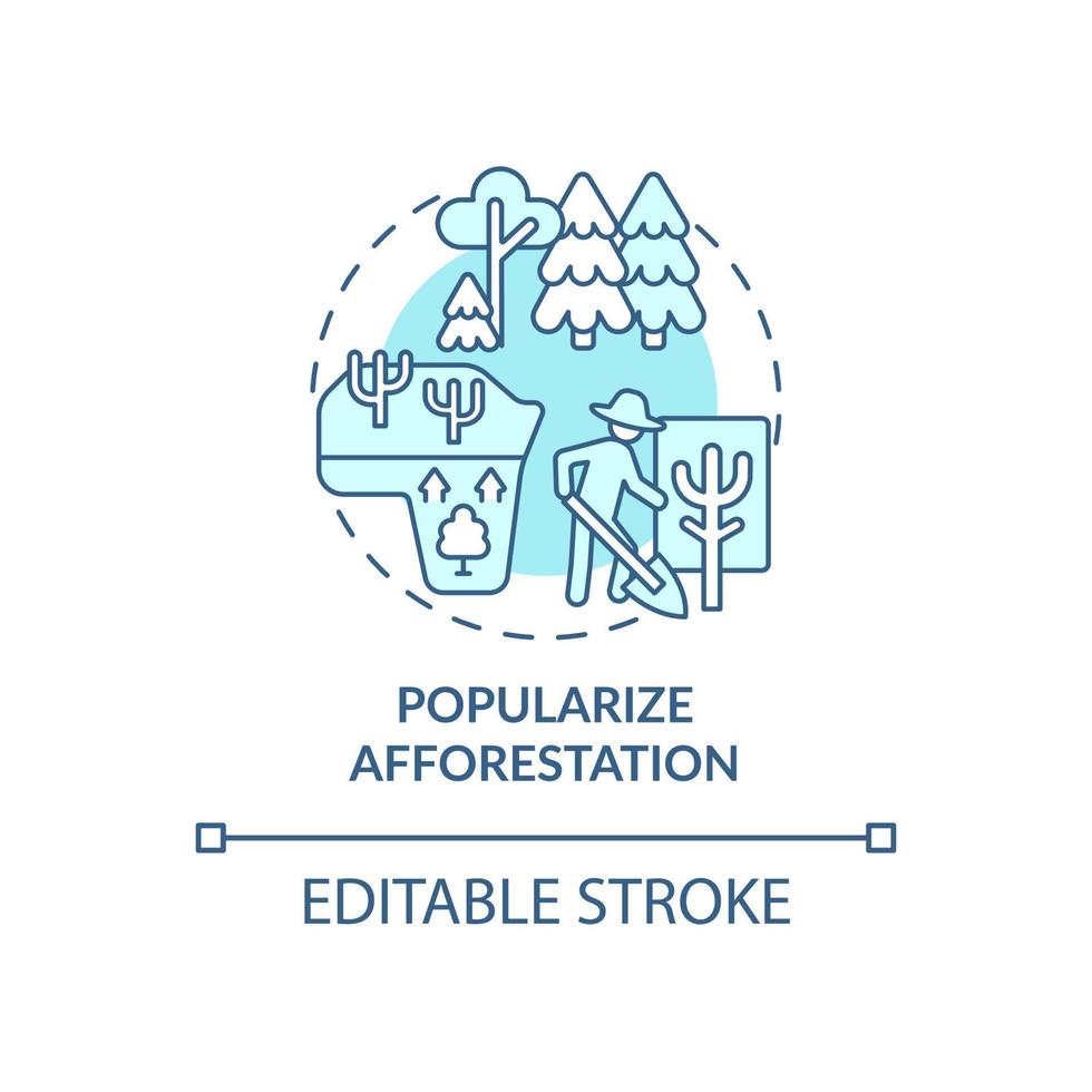 Popularize afforestation concept icon. Common initiative abstract idea thin line illustration. Reduce carbon footprint. Protecting wild animals. Vector isolated outline color drawing. Editable stroke