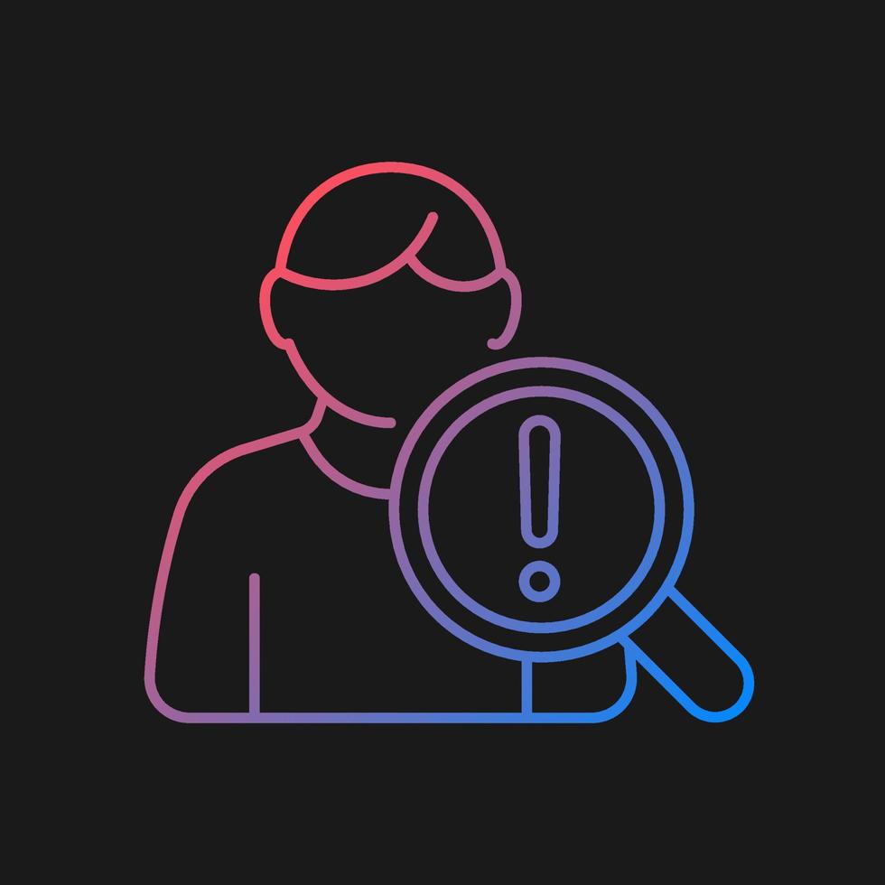 Studying risk factors gradient vector icon for dark theme. Experimental trial. Human volunteers participation. Thin line color symbol. Modern style pictogram. Vector isolated outline drawing