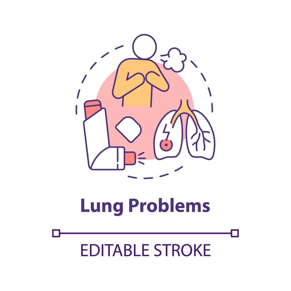 Lung problems concept icon. Respiratory disease. Bronchitis symptom. Chronic asthma. Physiotherapy abstract idea thin line illustration. Vector isolated outline color drawing. Editable stroke