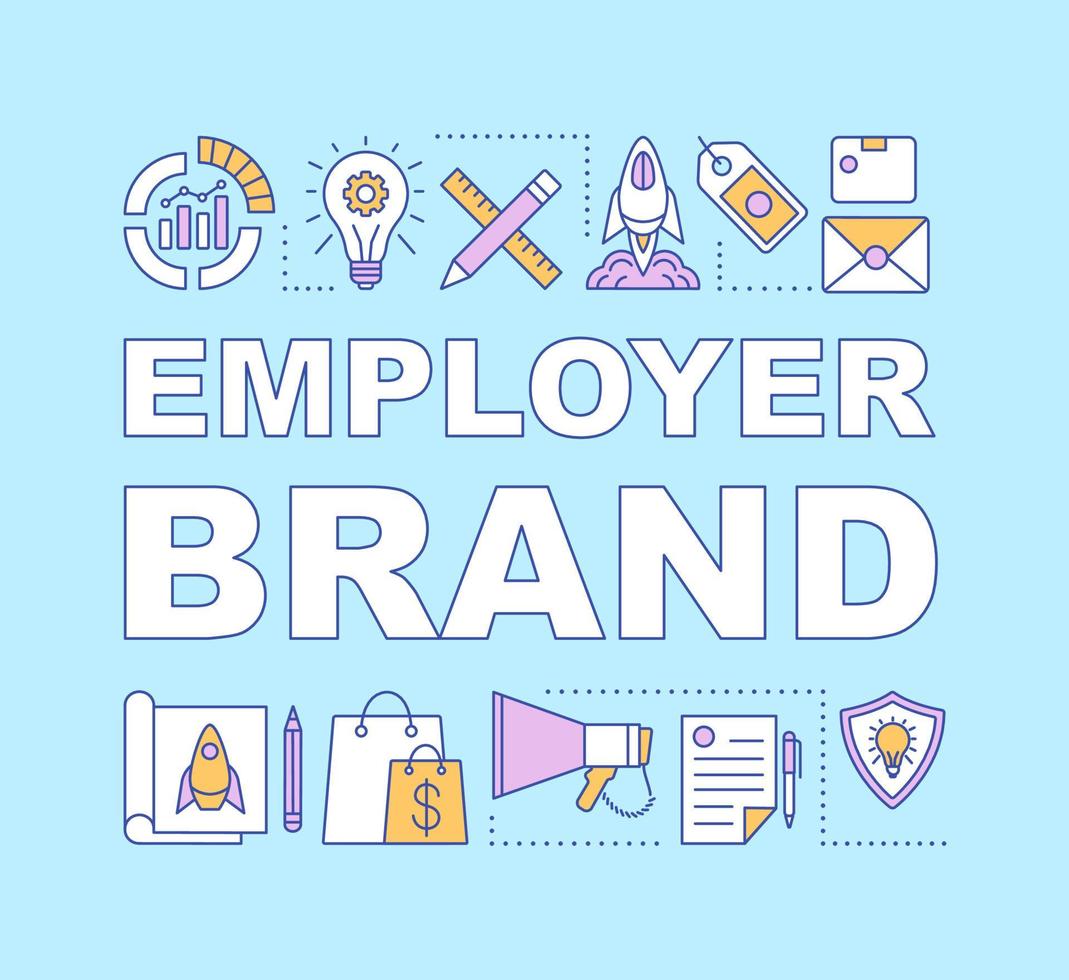 Employer brand word concepts banner. Employee value proposition. Company reputation. Recruiting process. Presentation, website. Isolated lettering typography idea, icons. Vector outline illustration