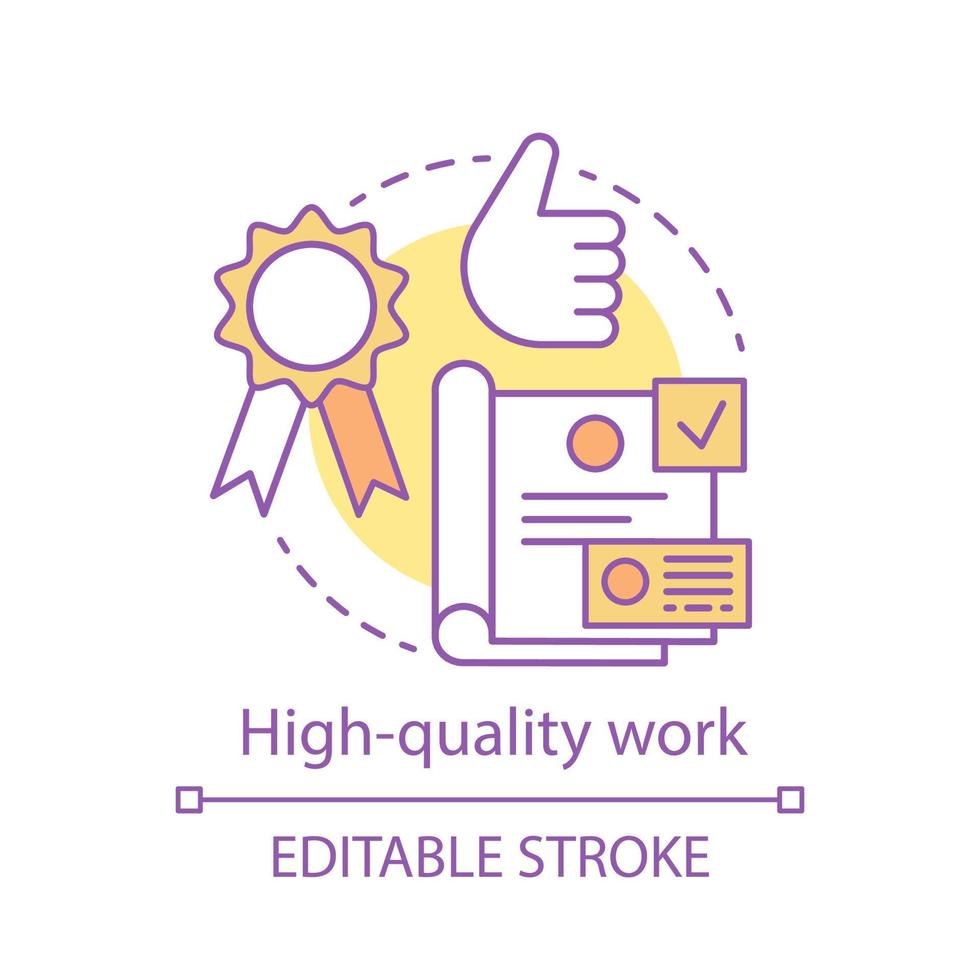 High-quality work concept icon. Good job idea thin line illustration. Successful project. Quality assurance, verification. Approved, checked contract. Vector isolated outline drawing. Editable stroke
