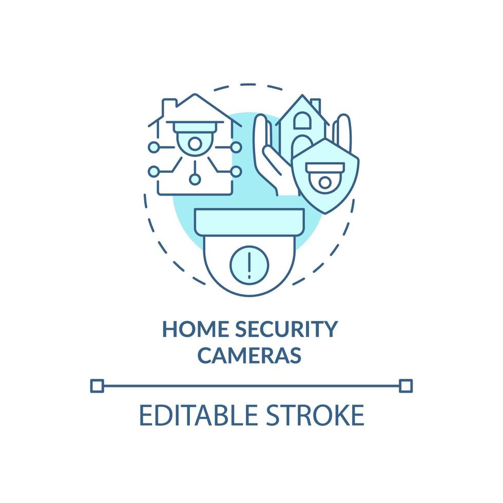 Home security cameras turquoise concept icon. Smart home gear abstract idea thin line illustration. Recording footage. Isolated outline drawing. Editable stroke. Arial, Myriad Pro-Bold fonts used vector
