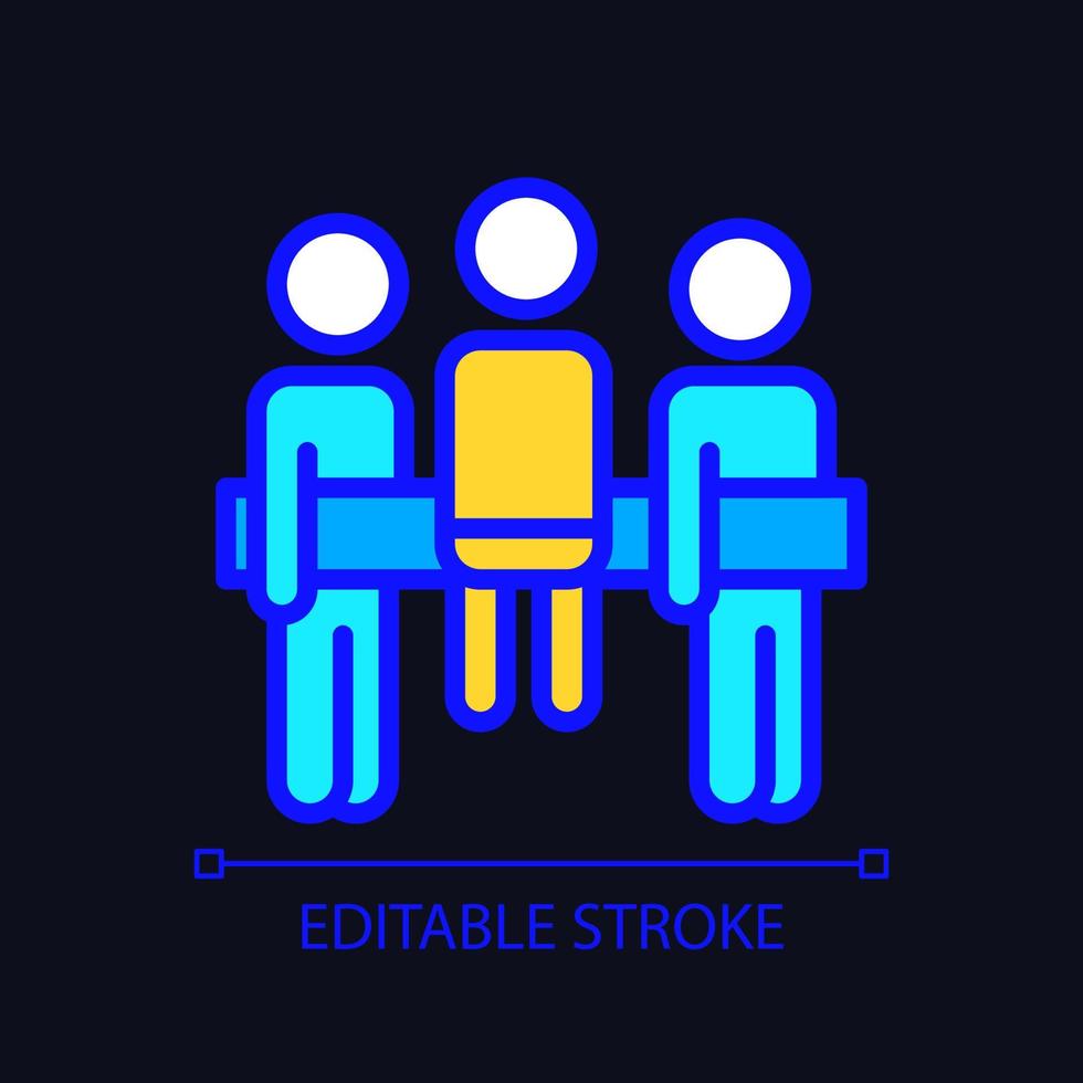 Social loafing pixel perfect RGB color icon for dark theme. Group responsibility. Collaborative process. Simple filled line drawing on night mode background. Editable stroke. Arial font used vector