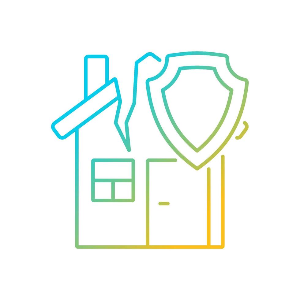 Earthquake home insurance gradient linear vector icon. Protection from disaster. Nature caused property damage coverage. Thin line color symbol. Modern style pictogram. Vector isolated outline drawing