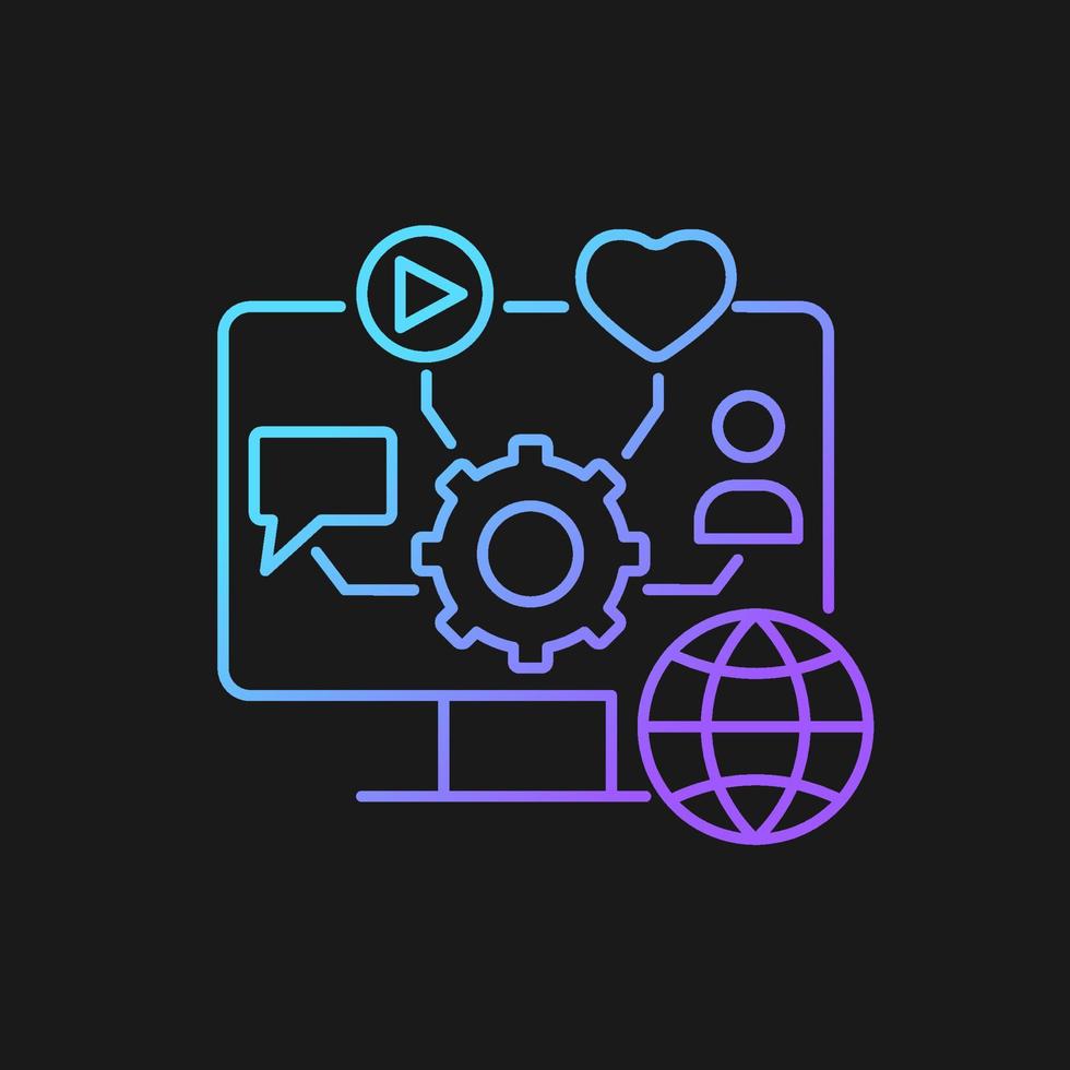 Social media management gradient vector icon for dark theme. Engaging with online content. Community building. Thin line color symbol. Modern style pictogram. Vector isolated outline drawing