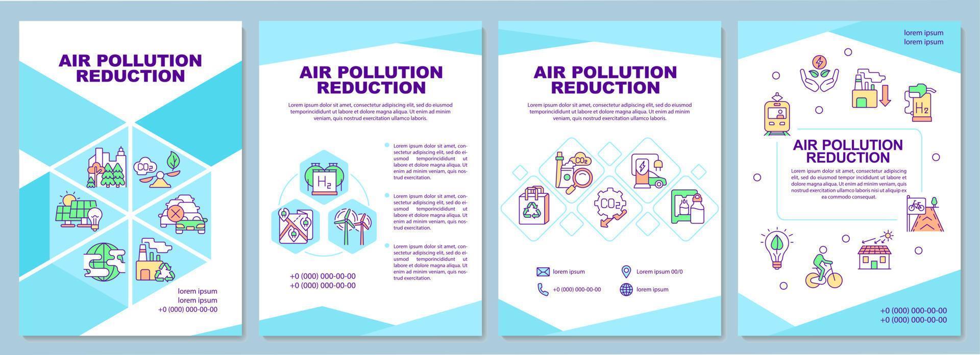 Air pollution reduction brochure template. Renewable energy sources. Flyer, booklet, leaflet print, cover design with linear icons. Vector layouts for presentation, annual reports, advertisement pages