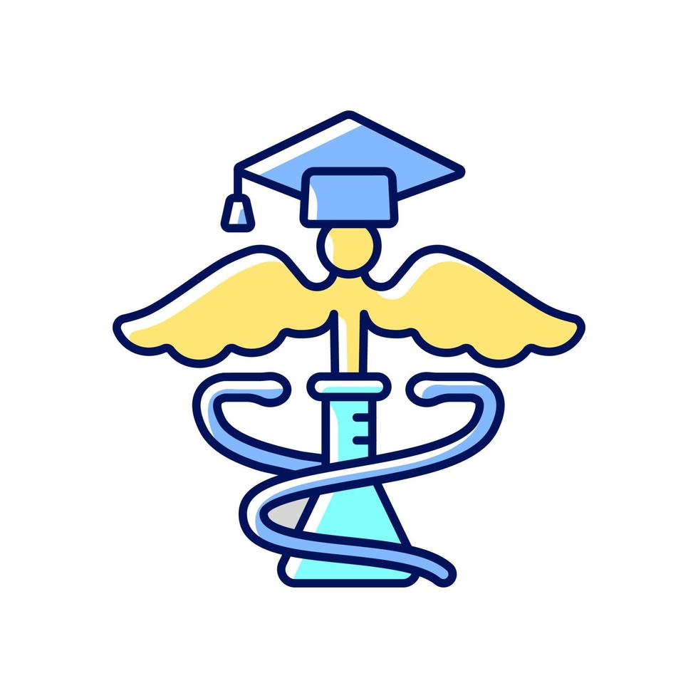 Medical school for research RGB color icon. Science and lab research. Advance human health. Contribute to world of medicine. Pharmacy program. Isolated vector illustration. Simple filled line drawing