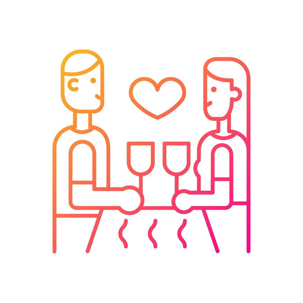 Dinner at restaurant gradient linear vector icon. Married couple dining out in restaurant. Family sitting at table. Thin line color symbol. Modern style pictogram. Vector isolated outline drawing