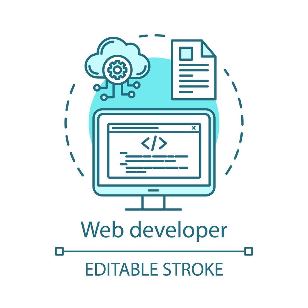 Web developer concept icon. Website programmer idea thin line illustration. IT specialist. Software development. Web engineering. Front-end, back-end. Vector isolated outline drawing. Editable stroke