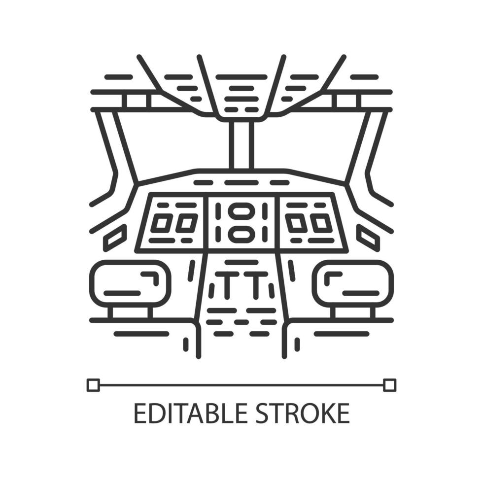 Cockpit linear icon. Thin line illustration. Airplane equipment. Aviating lever. Jet control. Aviation service. Aircraft travel. Contour symbol. Vector isolated outline drawing. Editable stroke