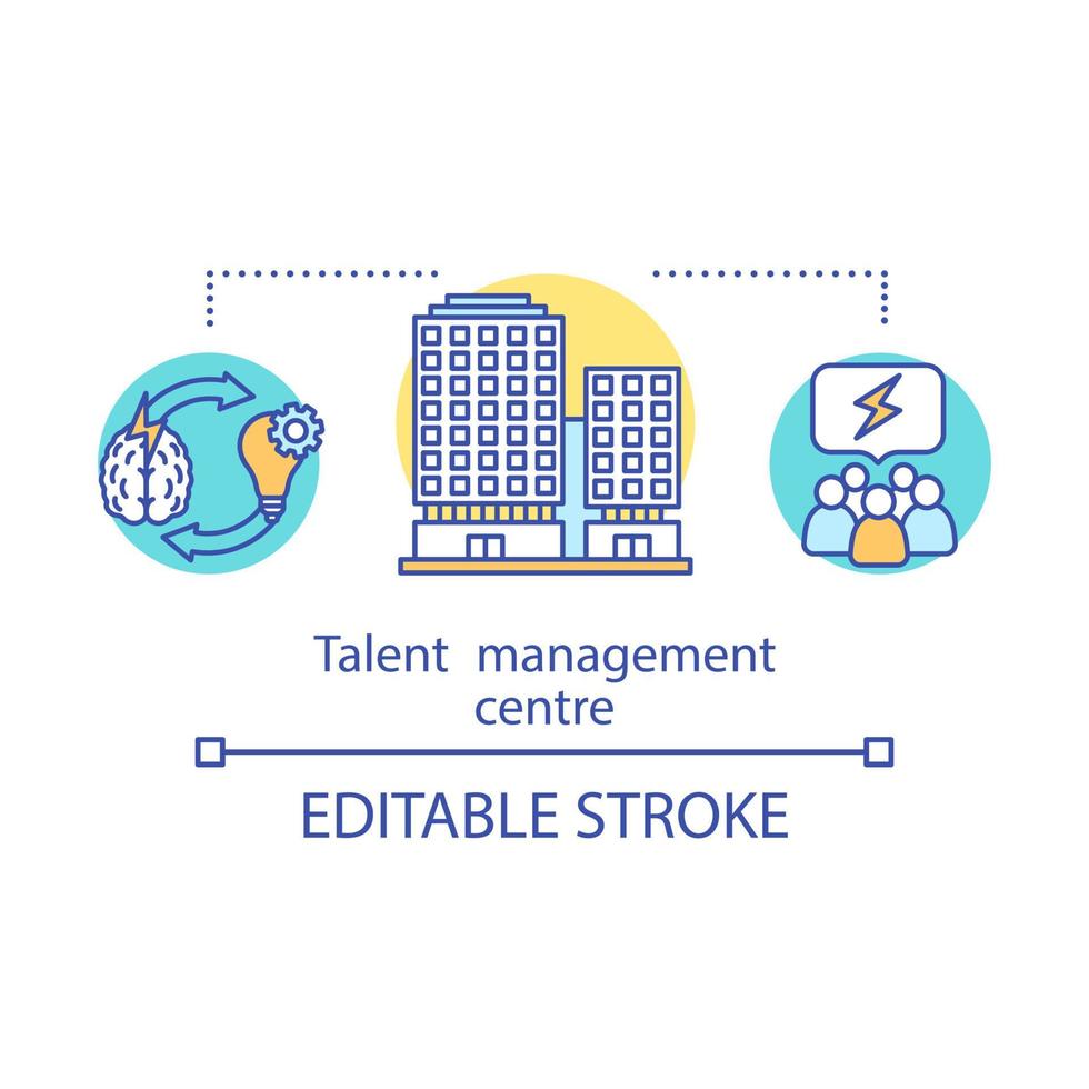 Talent management center concept icon. Employees training idea thin line illustration. Recruiting team. Business company building. Vector isolated outline drawing. Editable stroke