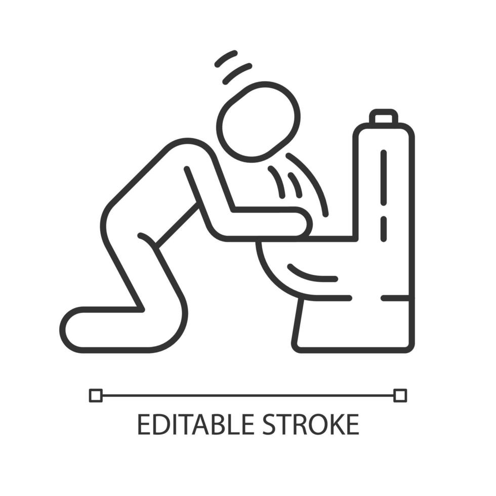 Vomiting, nausea linear icon. Thin line illustration. Allergy, food poisoning, hangover symptom. Contour symbol. Pregnancy morning sickness, toxicosis. Vector isolated outline drawing. Editable stroke