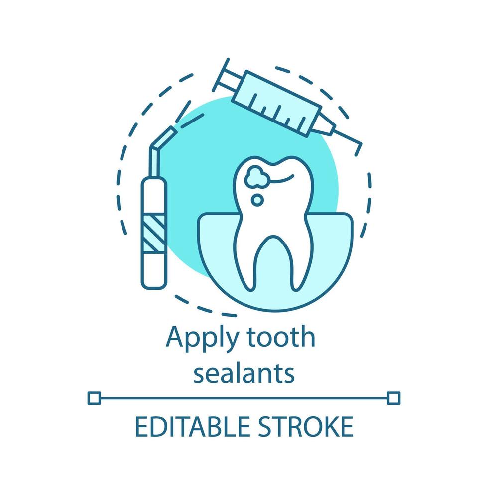 Apply tooth sealants concept icon. Fissure and pits sealing. Coating for teeth. Treatment for caries prevention idea thin line illustration. Vector isolated outline drawing. Editable stroke