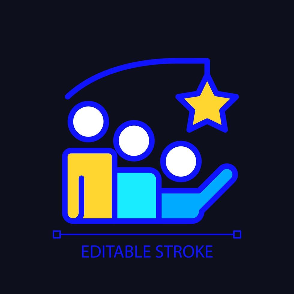 Motivation pixel perfect RGB color icon for dark theme. Progess in collaborative process. Success and achievement. Simple filled line drawing on night mode background. Editable stroke. Arial font used vector