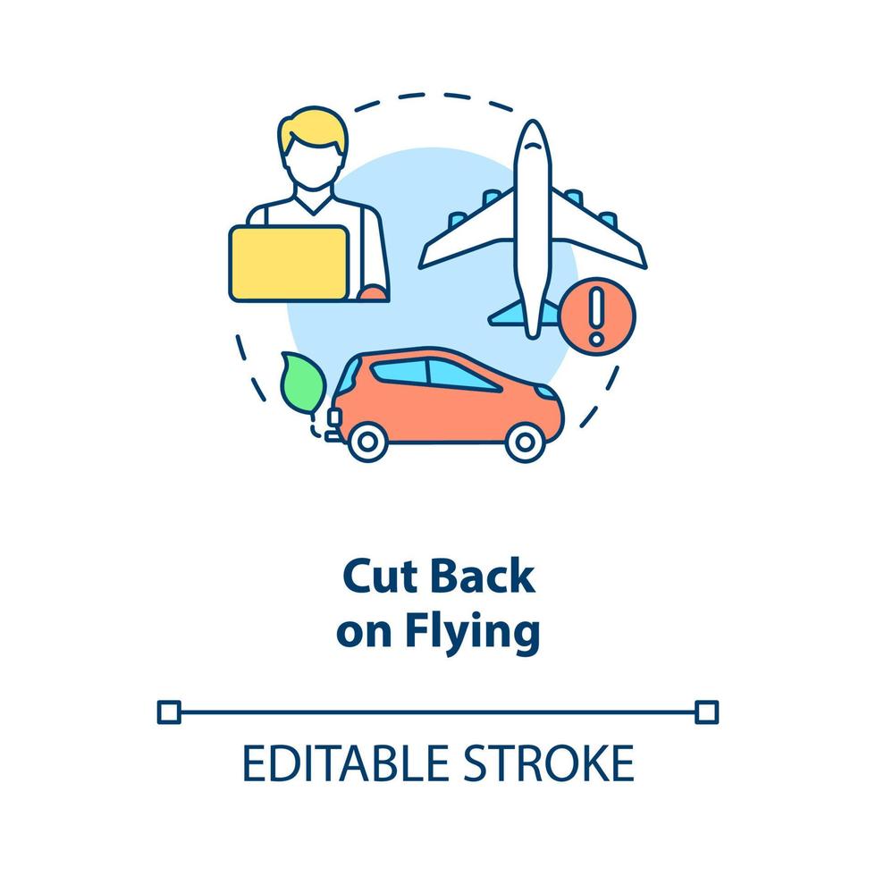 Cut back on flying concept icon. Climate change prevention abstract idea thin line illustration. Isolated outline drawing. Editable stroke. Roboto-Medium, Myriad Pro-Bold fonts used vector
