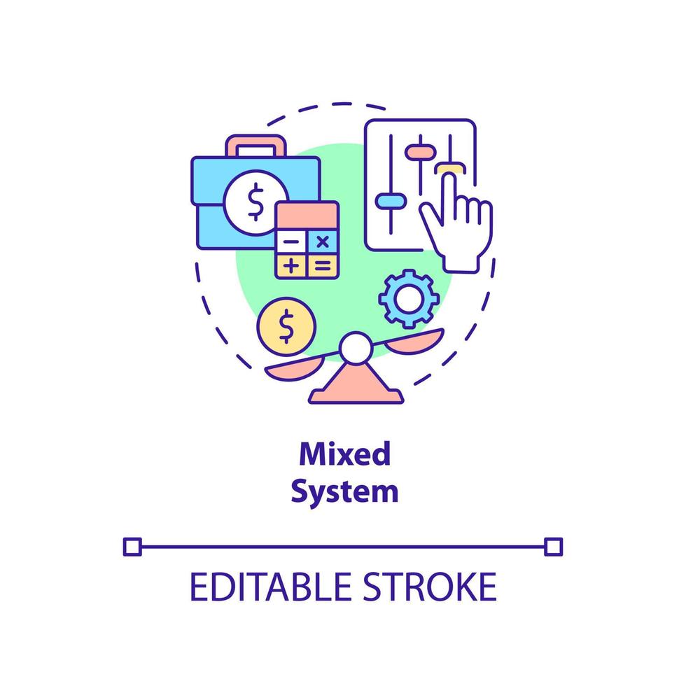 Mixed system concept icon. Public and private sectors. Economic systems types abstract idea thin line illustration. Isolated outline drawing. Editable stroke. Arial, Myriad Pro-Bold fonts used vector