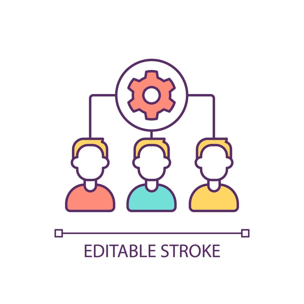 Implementation team RGB color icon. Project realization executives. Test new technology. Innovation integration. Isolated vector illustration. Simple filled line drawing. Editable stroke
