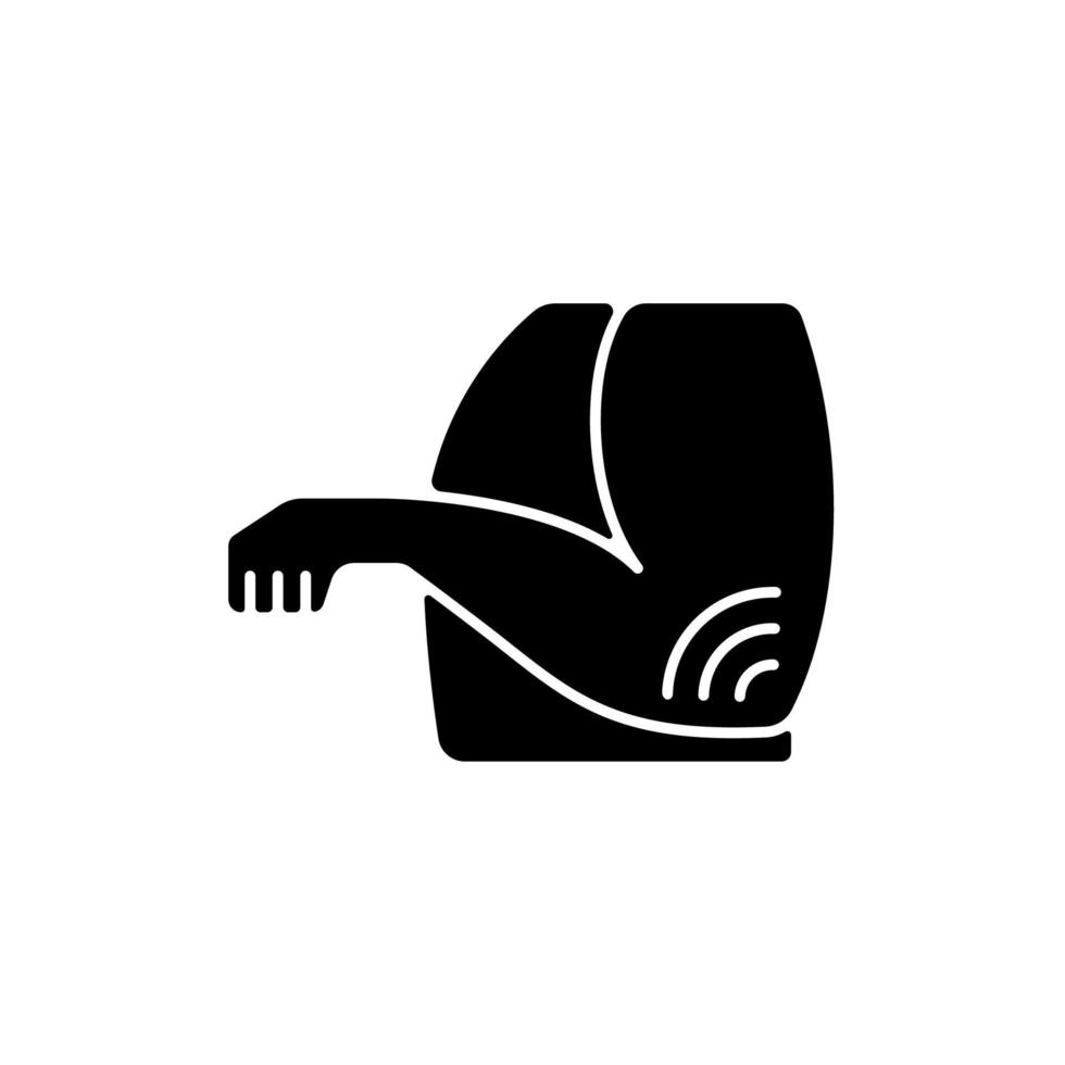 Elbow rheumatism black glyph icon. Soft tissue disorder. Rheumatoid arthritis. Throbbing pain in joints. Chronic autoimmune condition. Silhouette symbol on white space. Vector isolated illustration