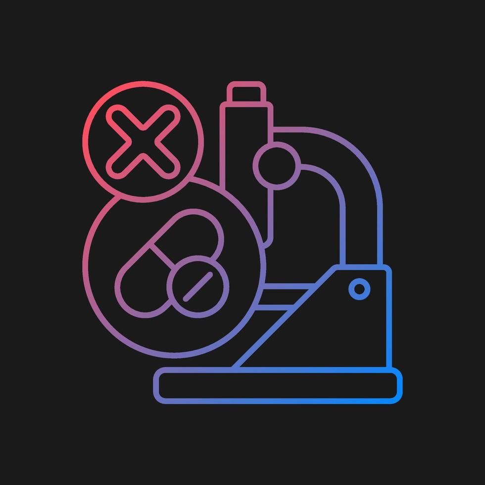 Failed research gradient vector icon for dark theme. Setback in clinical trial. Lack of funding and efficacy. Thin line color symbol. Modern style pictogram. Vector isolated outline drawing