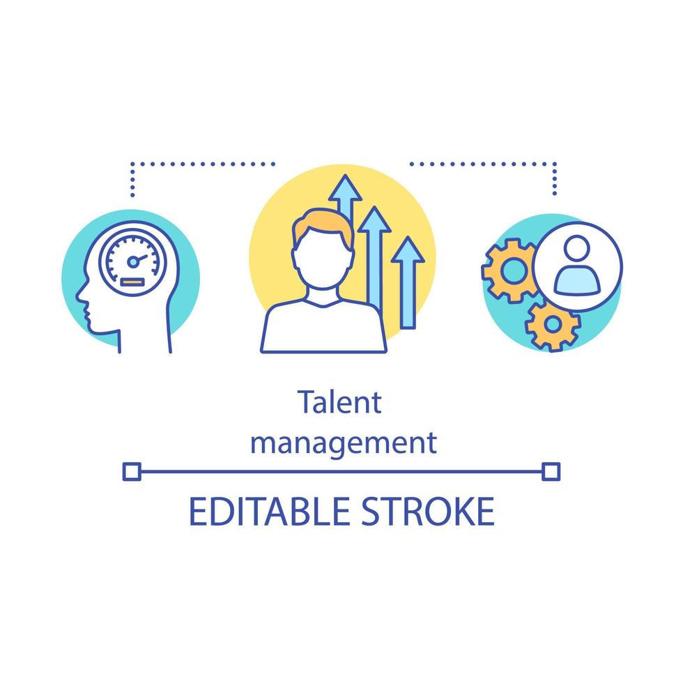 icono de concepto de programa de gestión de talento. ilustración de línea delgada de idea de desarrollo de habilidades. readiestramiento de empleados. crecimiento profesional. Coaching para trabajadores de alto potencial. dibujo vectorial aislado. trazo editable vector