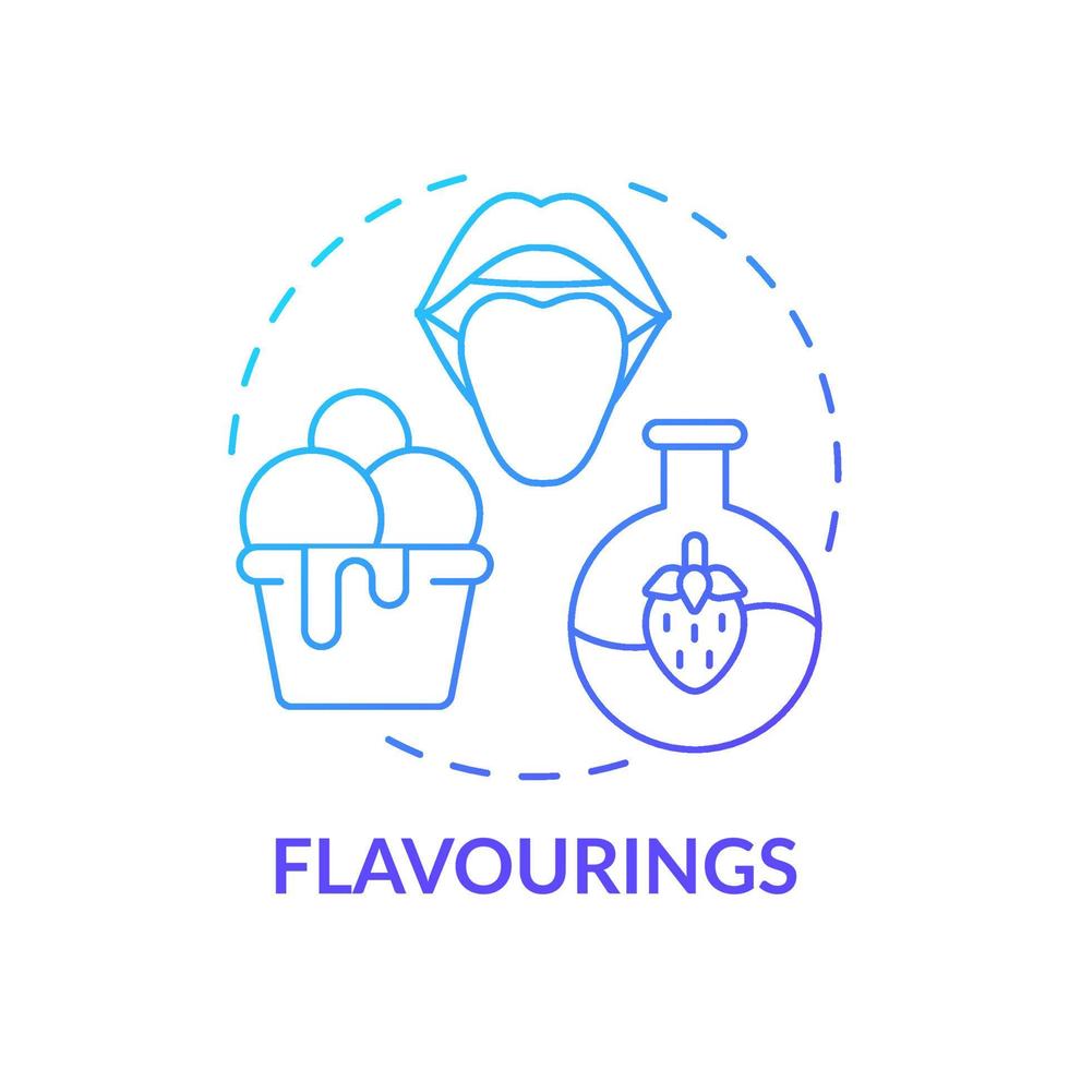 Flavourings blue gradient concept icon. Supplements of natural and synthetic origin. Food additives abstract idea thin line illustration. Isolated outline drawing. Myriad Pro-Bold fonts used vector