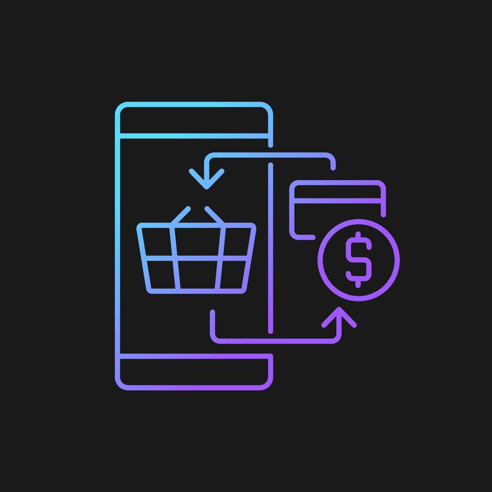 Digital transacting gradient vector icon for dark theme. E-commerce payment system. Paying for goods with credit card. Thin line color symbol. Modern style pictogram. Vector isolated outline drawing